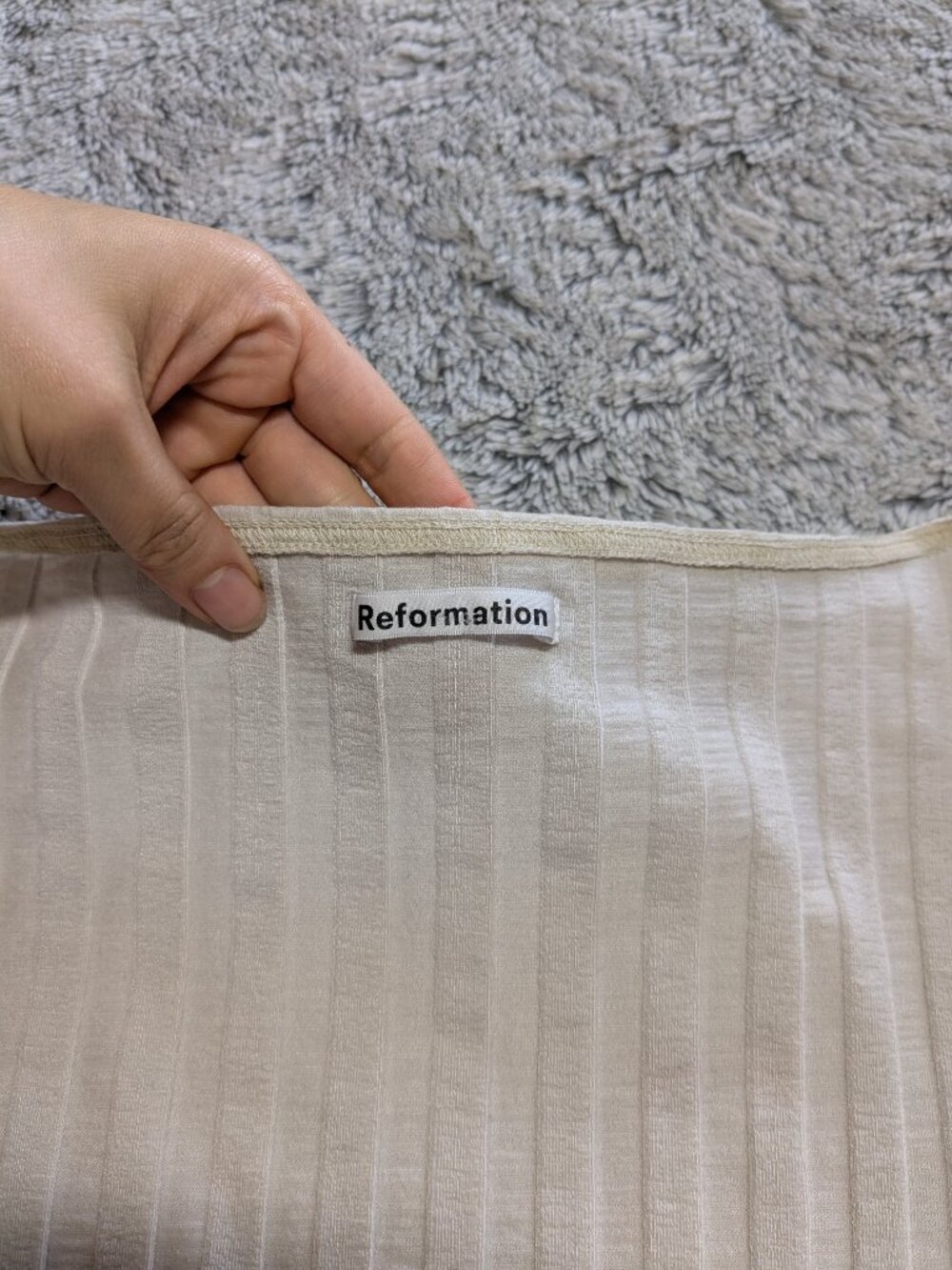 Reformation Delancey Top Cream Long Sleeve Ribbed Square Size Large - Picture 9 of 9